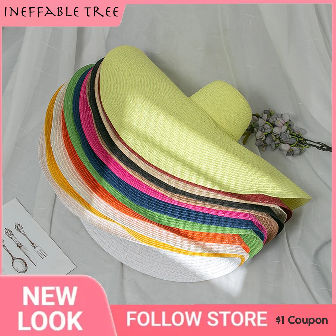 

2022 Summer Oversized Large Brim Foldable Beach Sun Hats for Women Lady Girls Outdoor Vacation UV Protection Straw Hat Wholesale
