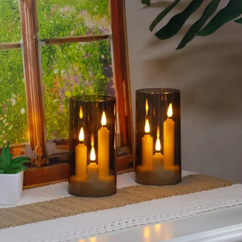 Flameless 3 In 1 LED Taper Candles With 15CM Lampshade Battery Operated Flickering Electric Window Candles For Christmas Wedding