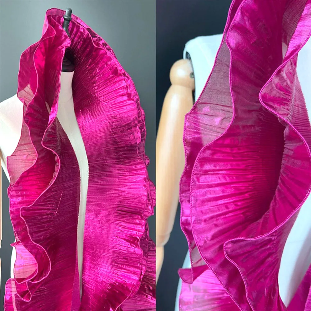 Metallic Lustrous Ruffle Pleat Lace Retro Organza Fabric Trim Decorative Tulle Border For Diy Sewing Dress Bag Costume 1Yard lace fabric,lace sewing accessories,lace sewing supplies,lace accessories,lace decoration,clothing craft accessories,tassel trim lace