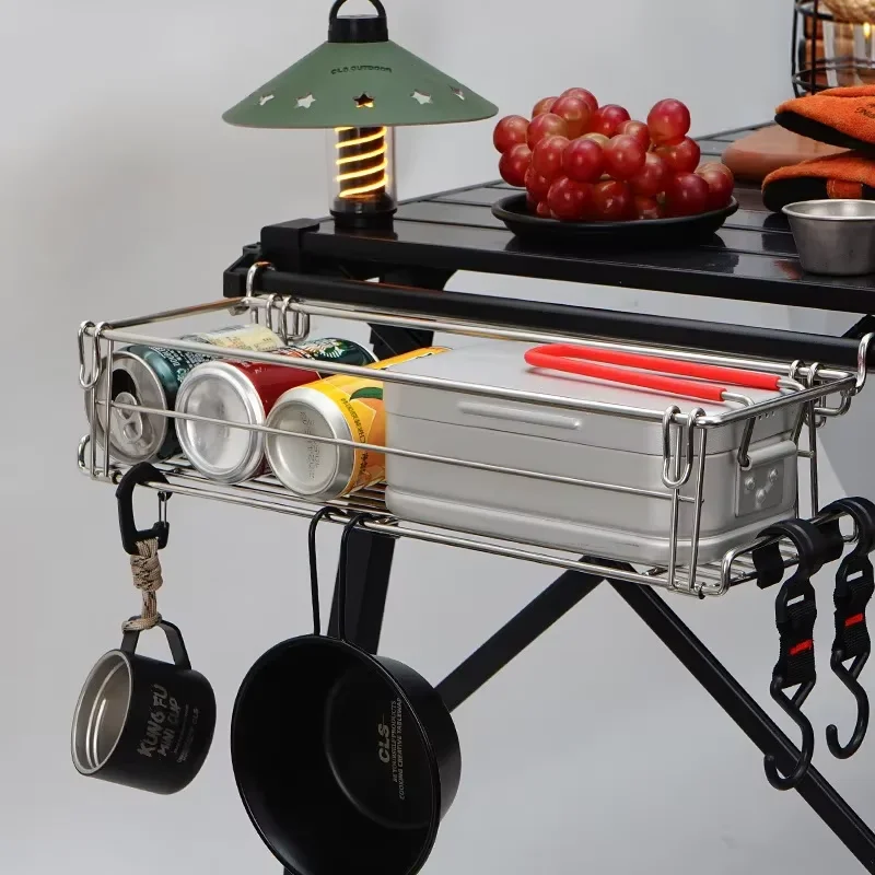 Outdoor Aluminum Table Side Storage Rack Hanging Mesh IGT Table Expansion Bracket Folding Table Extension Basket Folding Rack 3