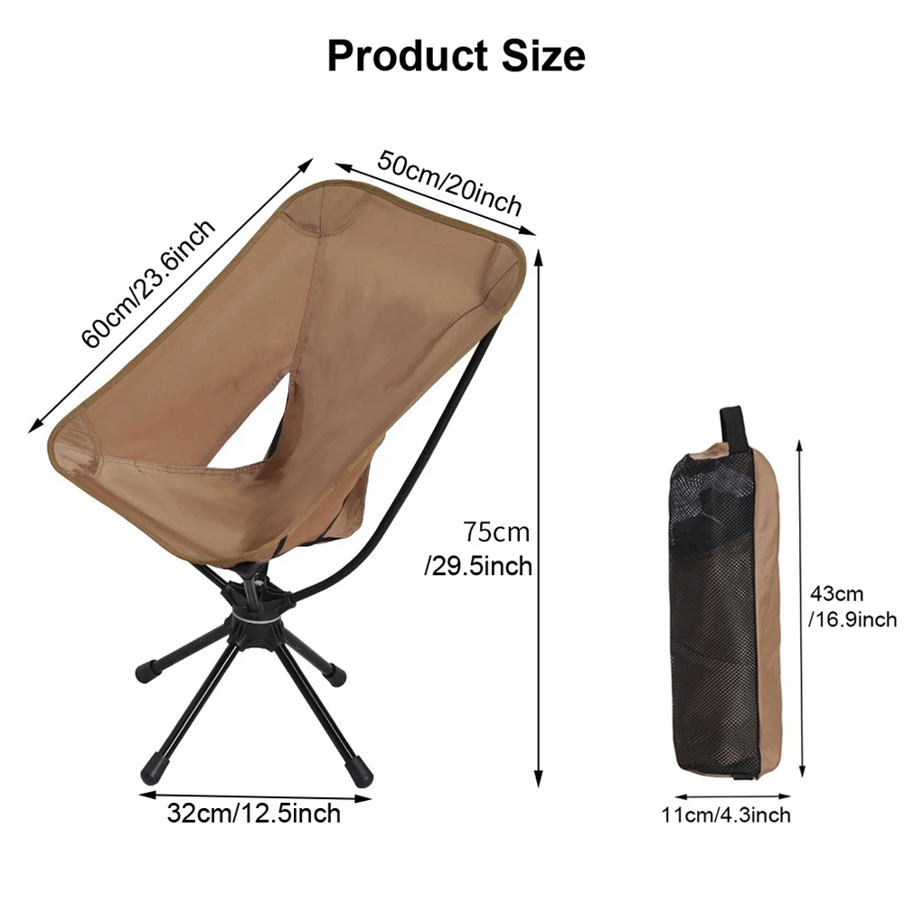 Outdoor Folding Chairs Rotatable Swivel Chair for Camping Lightweight Beach Fishing Chairs with Carry Bag for Picnic Hiking 4