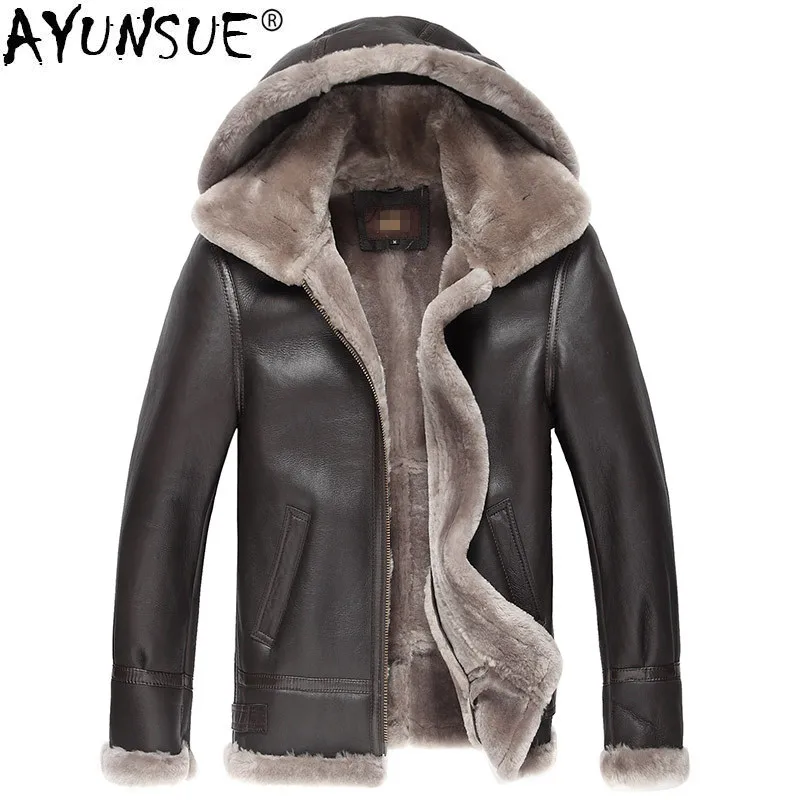 

AYUNSUE Genuine Leather Jacket Men Double-faced Fur Coat 2022 Winter Bomber Jacket Natural Fur Coats Jaqueta De Couro 7009 ZL375