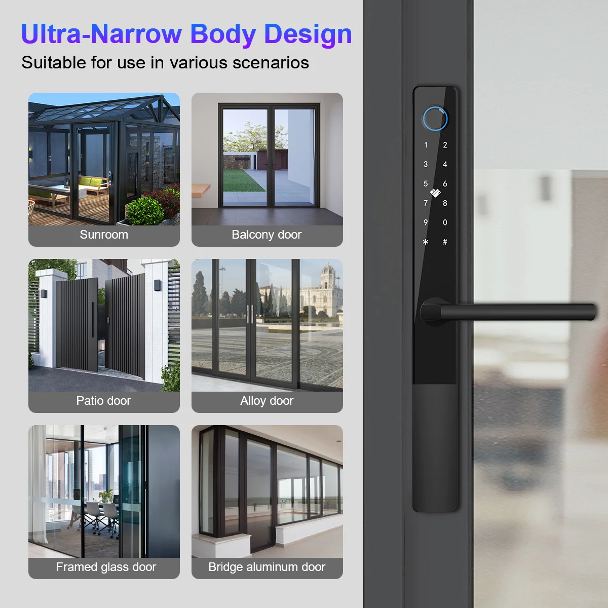 قفل باب ذكي نحيف ببصمة الإصبع مع تطبيق كلمة المرور...