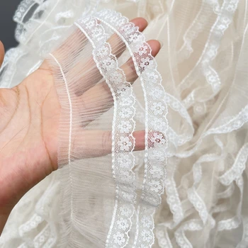 Nastro di pizzo esteso fai-da-te per vestiti, cucito a pieghe, tessuto decorativo, orlo della gonna, finiture in pizzo, accessori fatti a mano, 2 metri