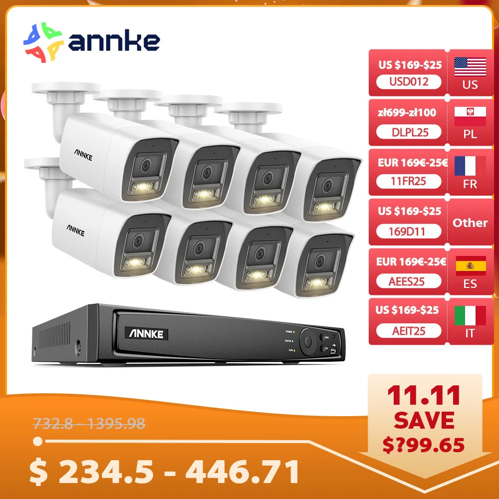 Security Camera ANNKE 4K Ultra HD POE Video Surveillance System 8CH H.265+ NVR With 4K Security Cameras CCTV Kit Audio Recording 8MP Ip camera