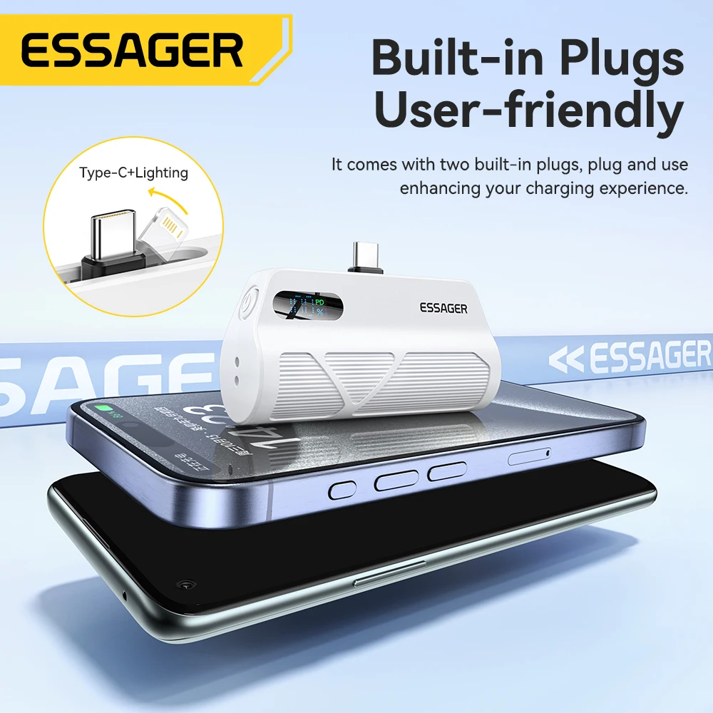 Essager Mini Capsule Power Bank 5000mAh PD 20W Fast Charging for iPhone 17 16 15 Xiaomi Samsung Portable Mobile External Battery