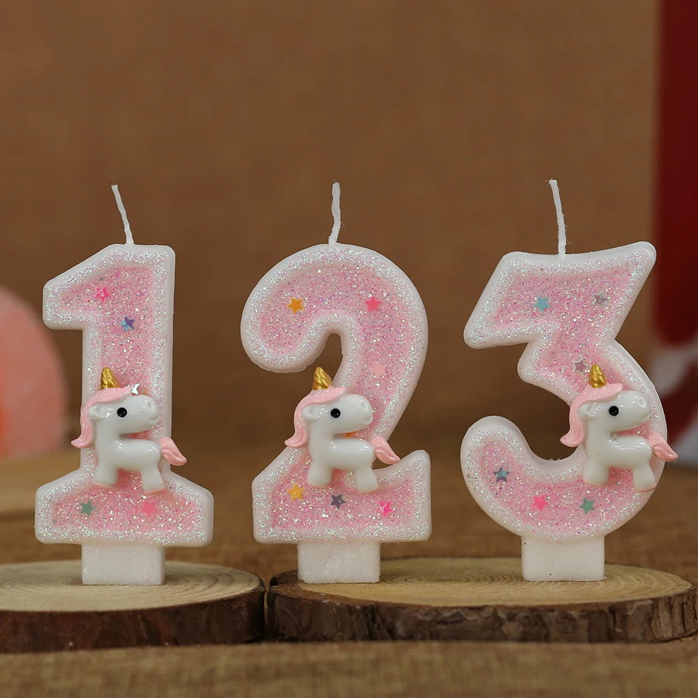 Sparklers Birthday Candle for Cake 1 Years Pink Unicorn Blue Children's Candle