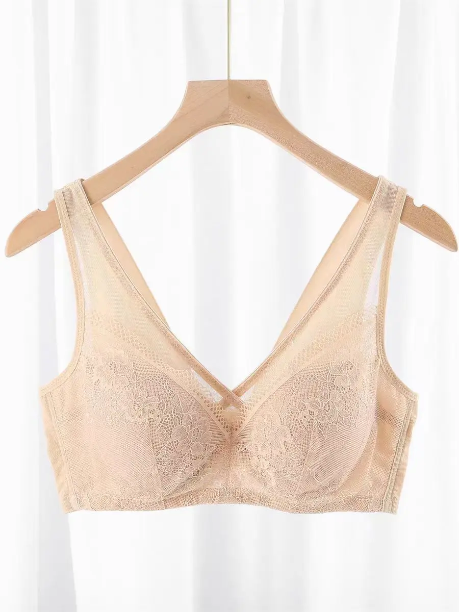 Plus Size Stick On Bra B C Cup Sexy Lace Bra For Women Large Size Full Coverage Fashion Black Lingerie Underwear M L LL 3L 4L 5L