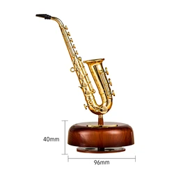 Elegant Rotating Base Wind - Up Music Box with Classical Instrument Design (Saxophone)