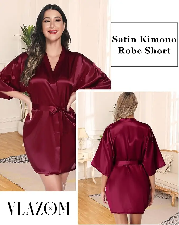 Women Sleepwear Bride Robes Nightgown Kimono Bathrobe Satin Homewear