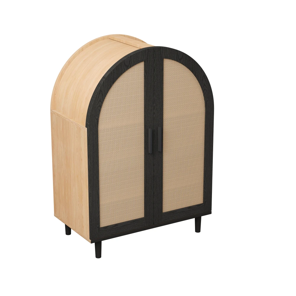 Nordic Boho 2-in-1-Schuhschrank und Sideboard – Rattangefeste Türen und kindersichere abgerundete Kanten, Regale für die Aufbewahrung mit großem Fassungsvermögen – Detail 18