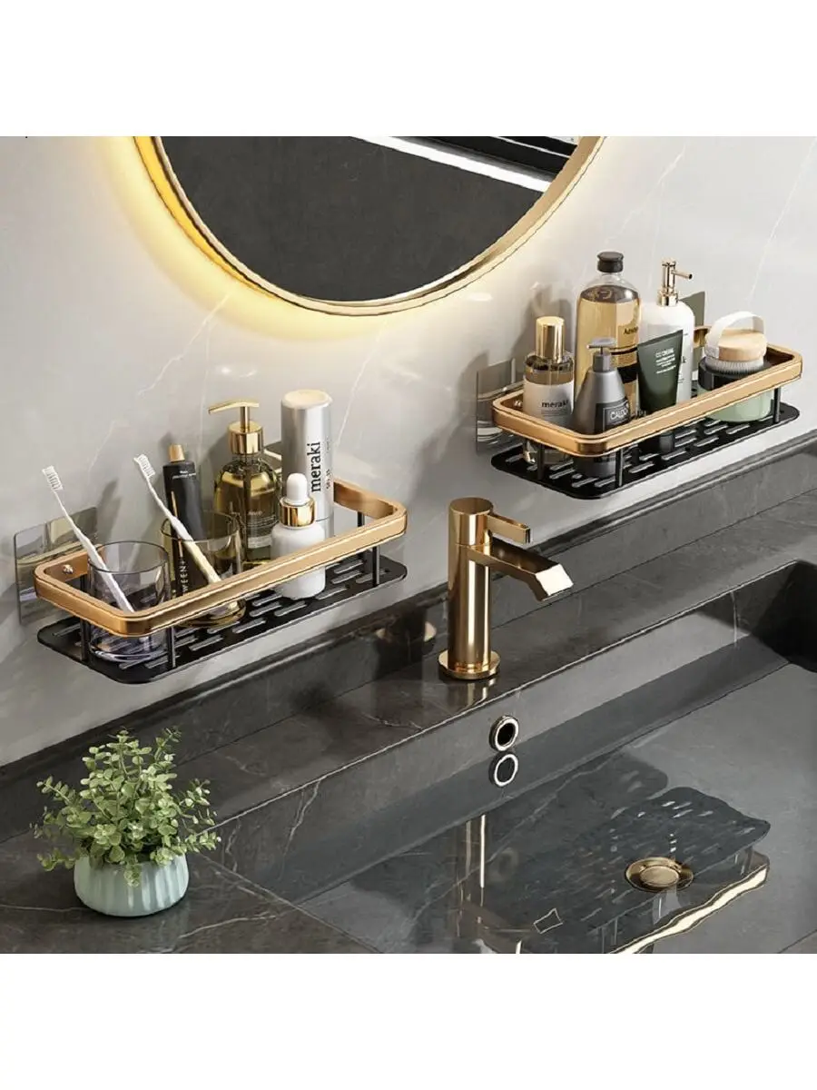 Luxury Bathroom Shelves Without Drilling Rustproof Aluminum Shower Wall Shelf Shampoo Towel Holder Bathroom Organizer Accessorie 3