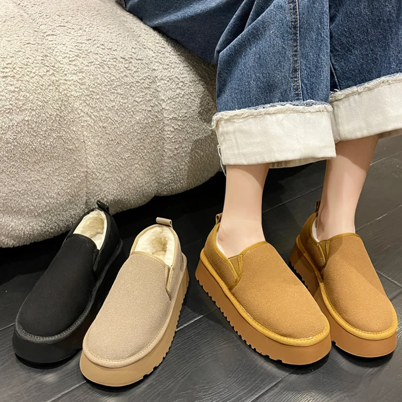 

Round Toe Winter Boots With Fur Female Shoes Australia Flat Heel Plush Ladies Snow 2023 Rubber Lolita Med Rome Lace-Up Slip-On