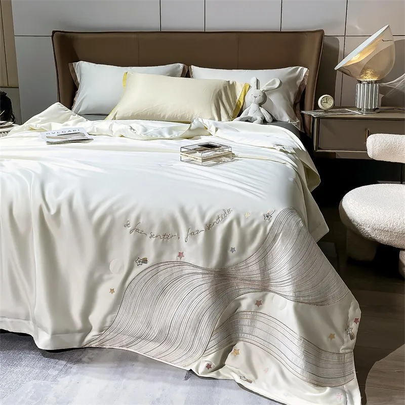 

High-End Washed Light Luxury Embroidered Summer Quilt Air Conditioner Double Thin Quilts Comforter Blanket 1PC Bedding #/