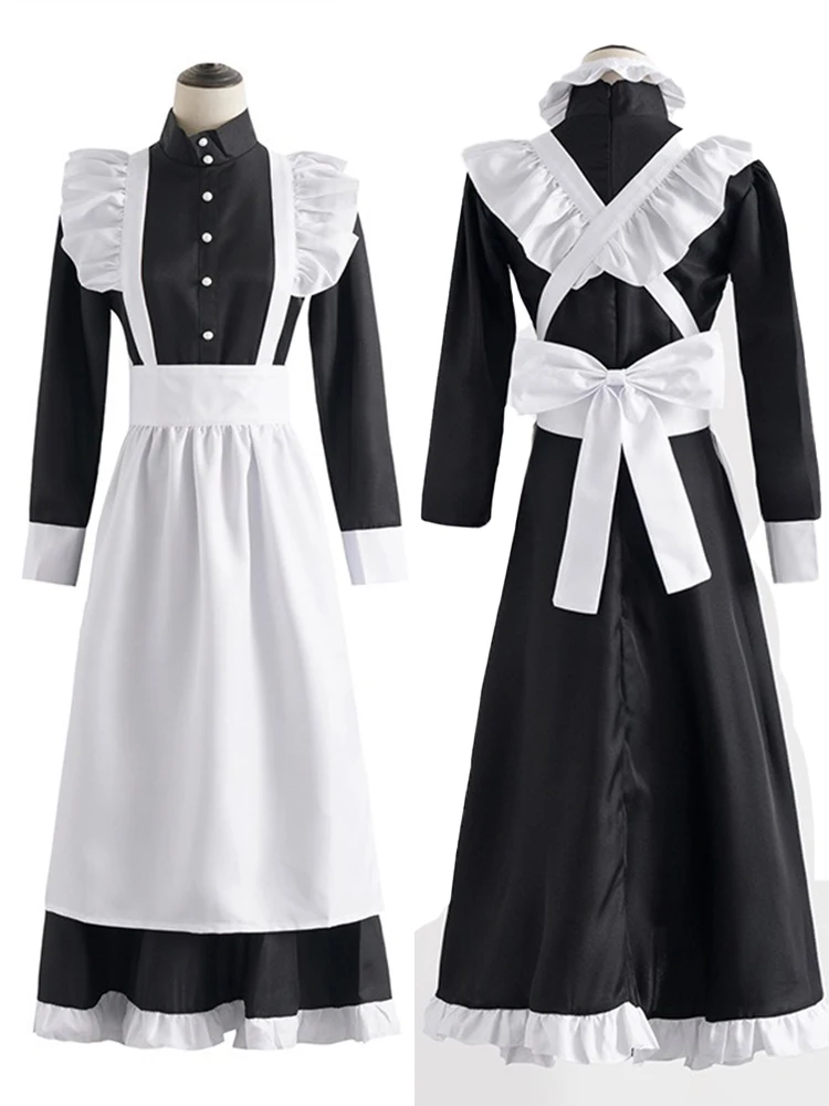 Unisex Maid Outfit Lolita Cosplay Cute Sexy Erotic Kawaii Cafe Costume Black White Men Uniform Apron Dress Cute Bowknot Mucama lolita dress lolita suspender dress lolita cosplay costumes suspender dress