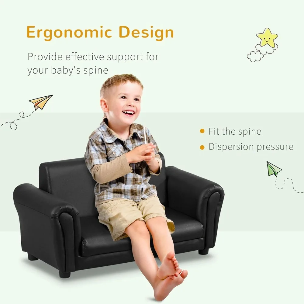 Kids Sofa with Footstool for Children, Toddler Couch for Playroom, Nursery, Living Room, Bedroom Furniture, Black 2
