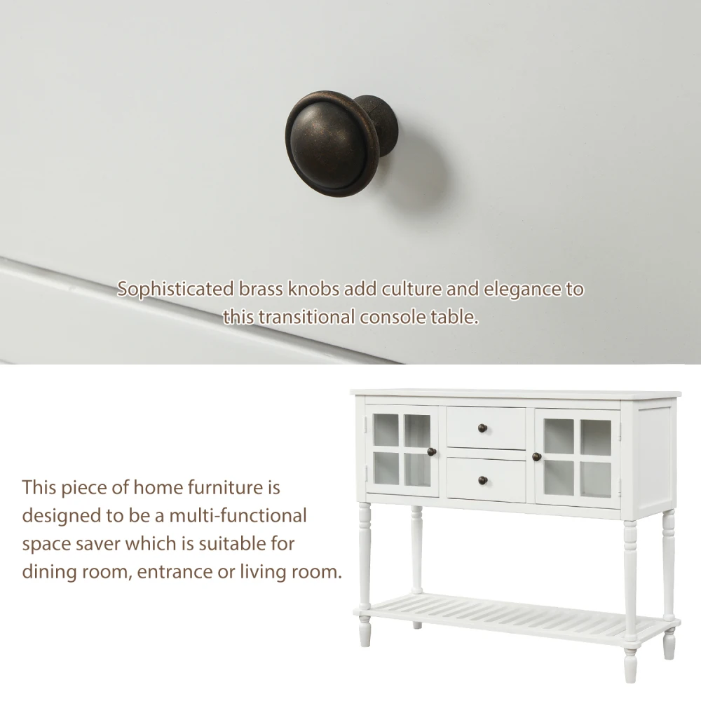 TREXM Farmhouse Wood/Glass Sideboard Console Table with Bottom Shelf - White Buffet Storage Cabinet for Living Room 6