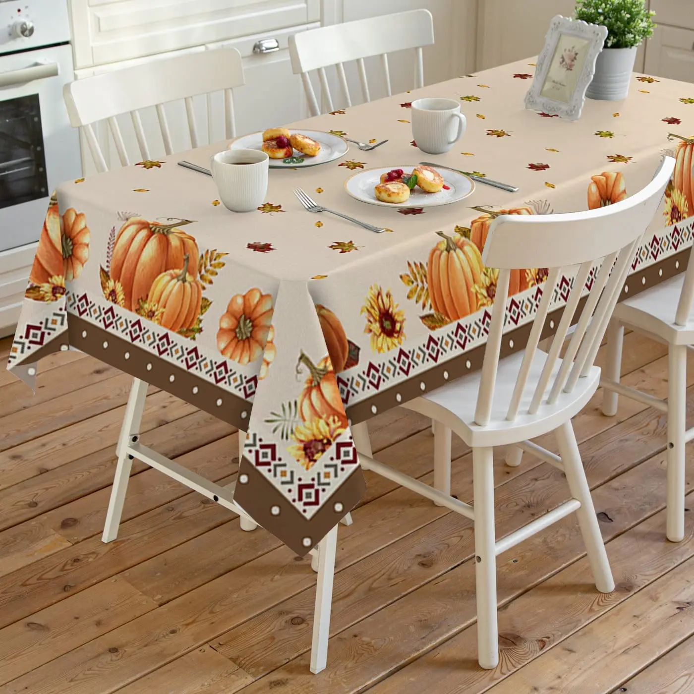 

Autumn Thanksgiving Pumpkin Maple Leaf Rectangle Tablecloth Holiday Party Decorations Waterproof Table Cover Kitchen Table Decor