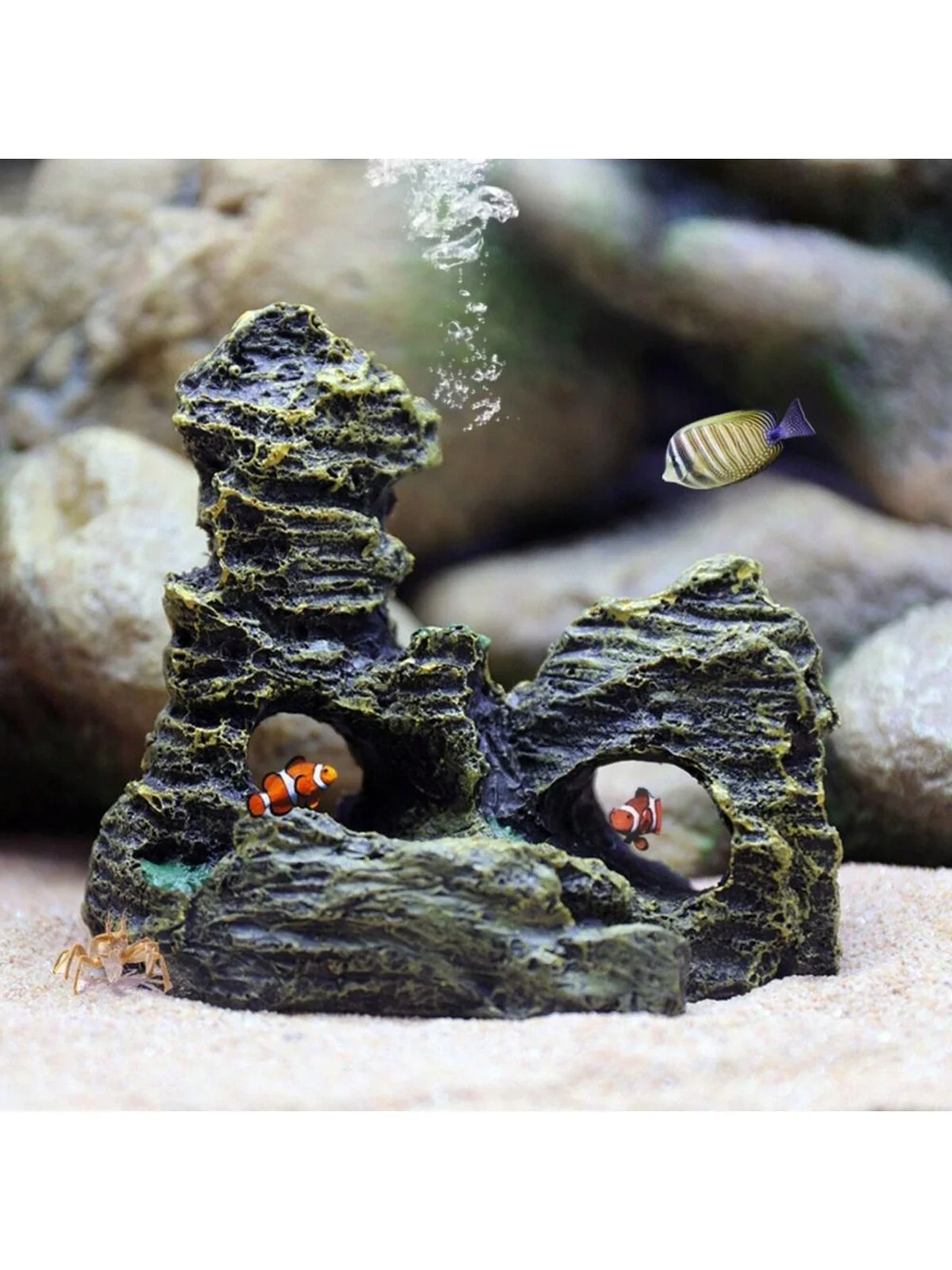 1pc Miniature Artificial Mountain Aquarium Decoration-Resin Stone For Small Fish Tank, ABS Aquarium Accessories
