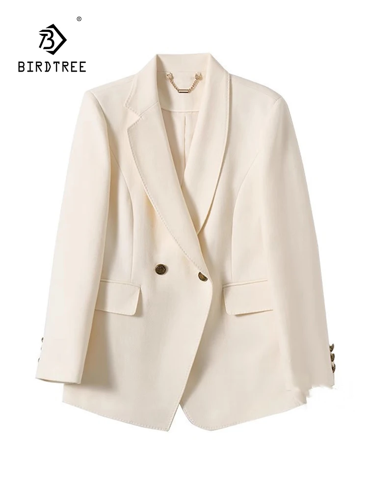 

Birdtree 100%Wool New Elegant Suit Outerwear For Women French Style Long Sleeve Commuting 2023 Autumn/Winter Small Suit C3N690QC