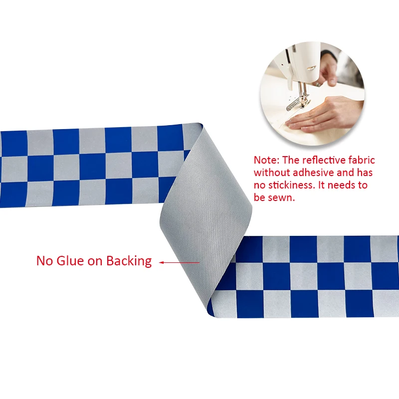 VOOFENG Blue Check Printed High Intensity Polyester Reflective Fabric Sewing on Policeman Workwear Clothes Warning Tape