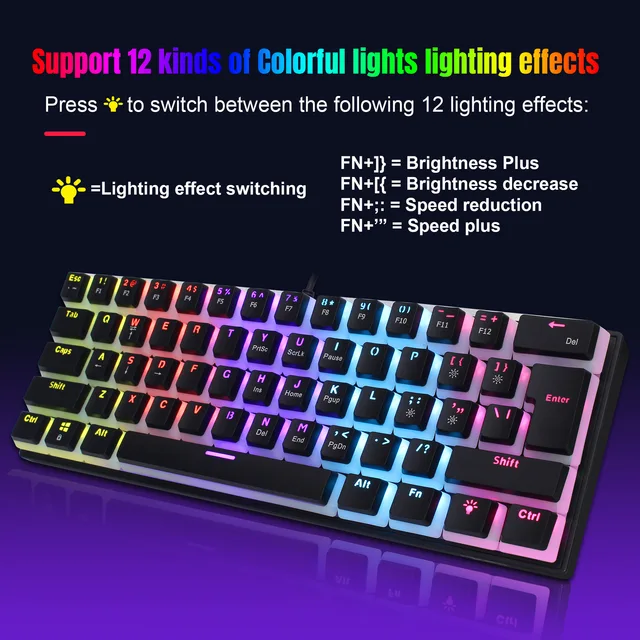 60% wired gaming keyboard, RGB backlight ultra compact mini keyboard, waterproof small compact 61 key keyboard for pc/Mac gamers 17