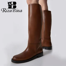 RIZABINA boyutu 34 43 kdın diz çizmeler gerçek deri pltformu kış ykkbı kdın 2022 için sıck kürk uzun çizmeler ofis byn ykkbı|Knee-High Boots|  