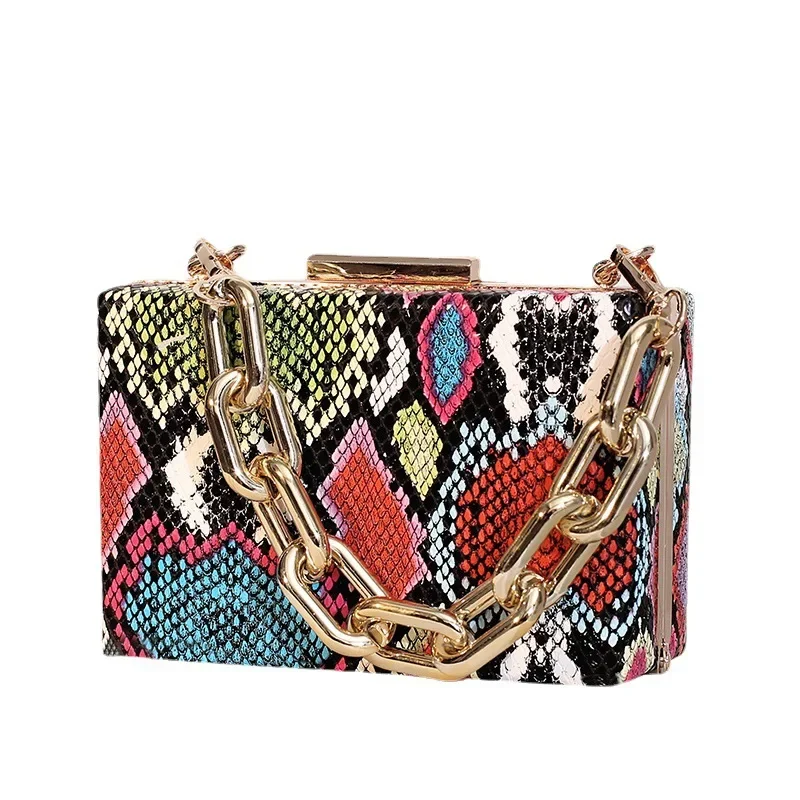 

Retro Women's Purses and Handbags Snake PU Leather Bag Fashion Acrylic Chain Small Square Box Bag High Street Messenger Bag