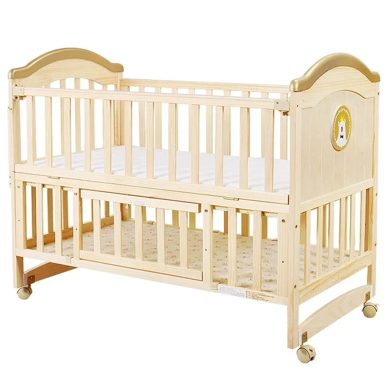 Crib Solid wood paint-free multifunctional cradle can be spliced newborn crib batch 5 in1 with bed + mattress
