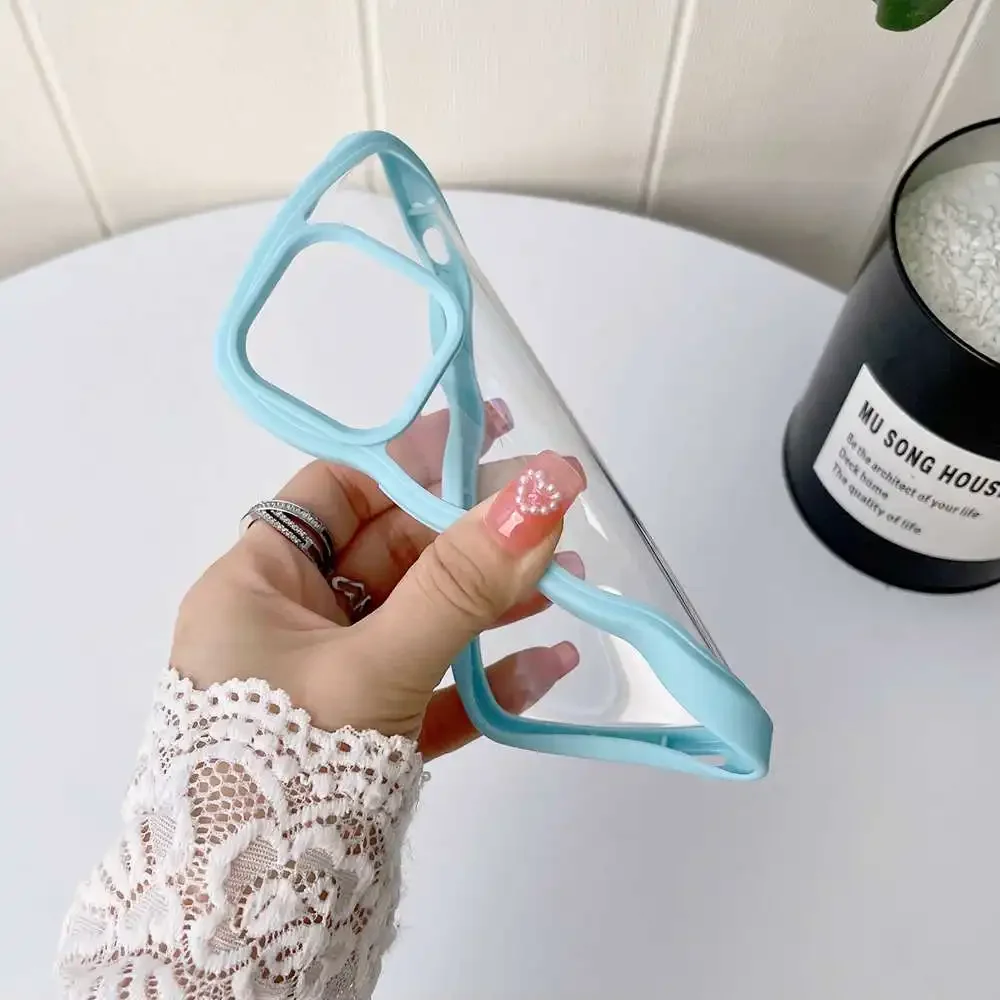EYZUTAK Custodia per iPhone 15, motivo con fiocco trasparente e grazioso fiocco estetico trasparente, custodia per telefono con bordo ondulato riccio, elegante custodia protettiva in TPU morbida e
