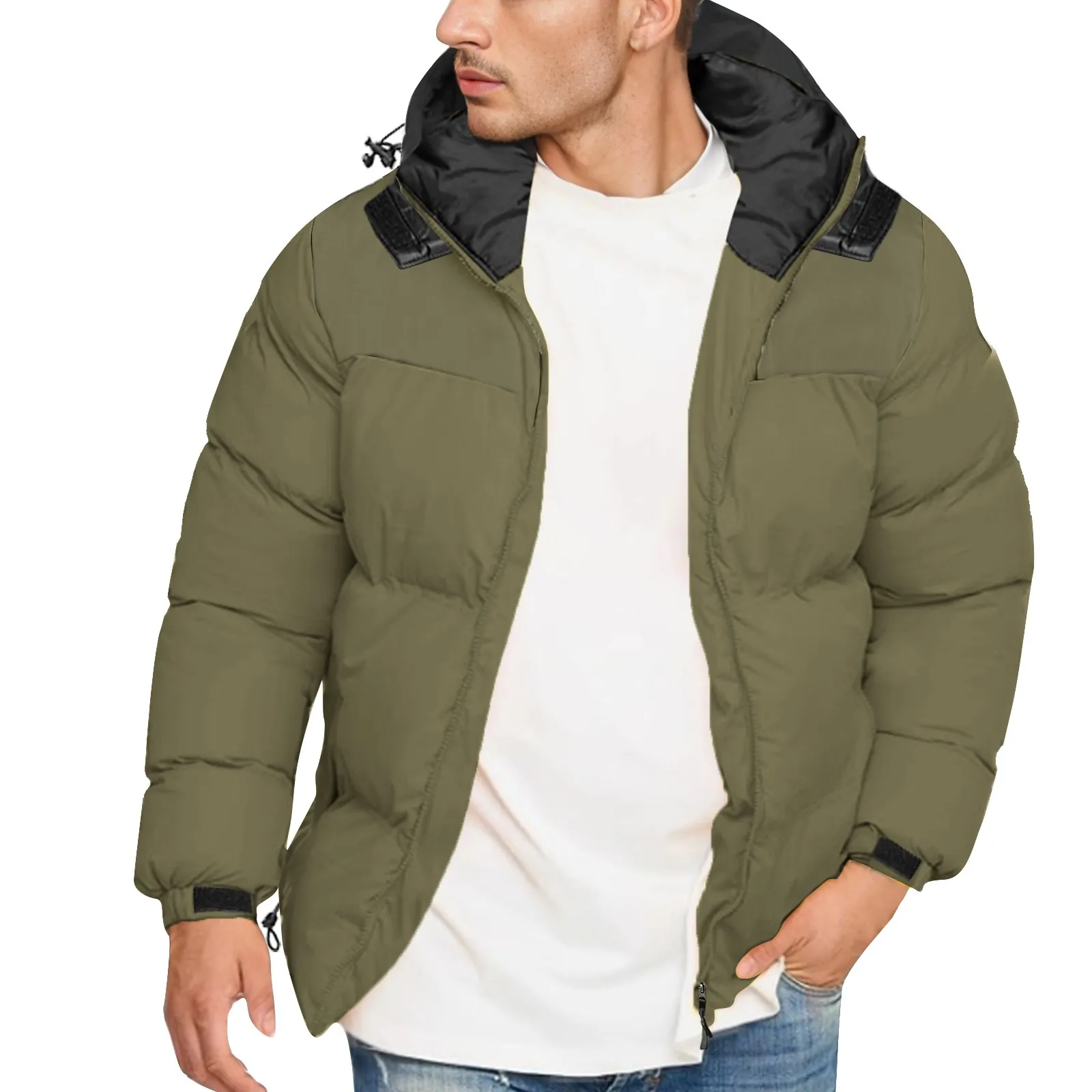 Winter Down Jackets For Men Cotton Padded Autumn Winter Outwear Windproof Trend Solid Color Thick Warm Hooded Coat Doudoune Hom