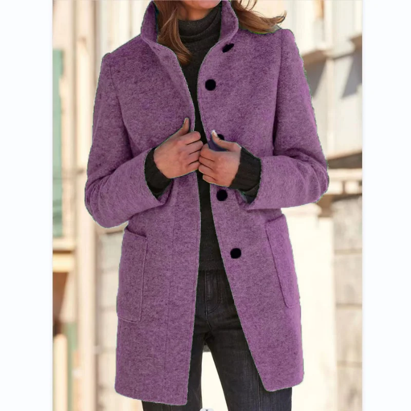 2024 New Double Pockets Warm Coats Women Korean Chic Notched Collar Straight Jackets Autumn Winter Vintage Single Breasted Tops