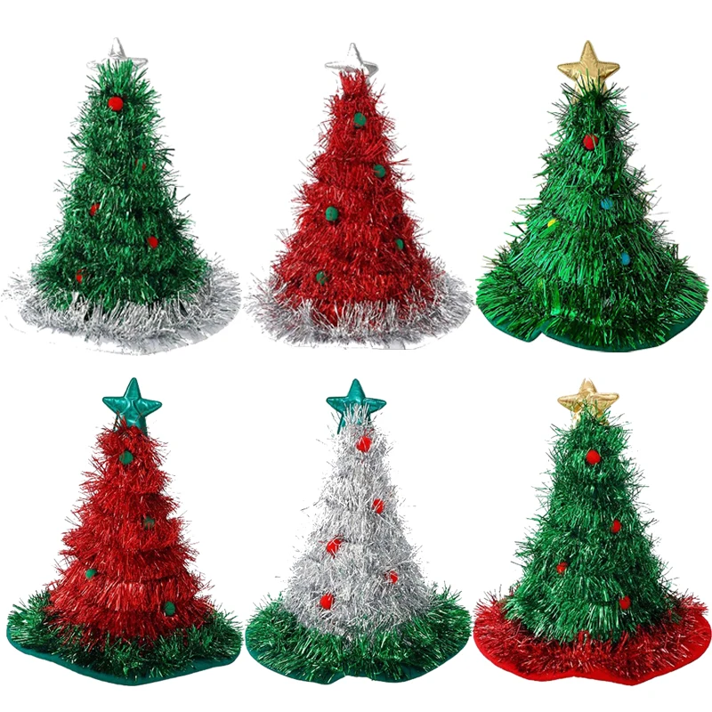 Ins Christmas Tree Hat Creative Xmas Headwear for Girls Tinsel Christmas Headband Party Costume New Year Decor Supplies