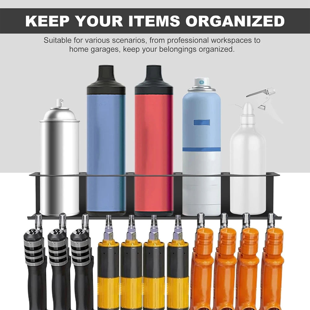 Pneumatic Tool Holder Wall-mounted Bottle Storage Racks Aerosol Rack Combo Spray Can Bottle Holder Air Tool Organizer for Garage