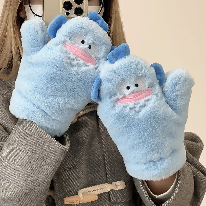 

Kawaii Sanrio Anime Glove Cute Hangyodon Cartoon Winter Sweet Fashion Thickening Warm Plush Antifreeze Mitten Gifts for Girls