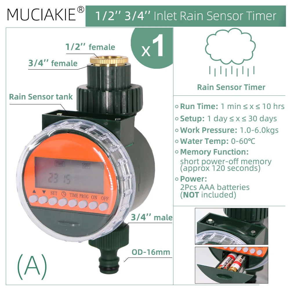 MUCIAKIE Watering System Timer Drip Irrigation Controller Garden Automatic Rain Sensor Solar LCD Electronic Greenhouse Irrigator 