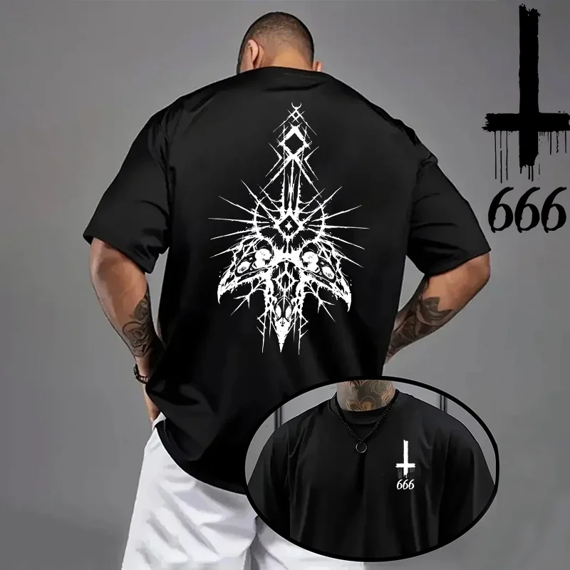 2026 Herren T-Shirt Frühling Sommer Alltagstaugliche Freizeitmode Kurzarm 8 Stile Satan Umgekehrtes Kreuz Druckmuster Oversize Tees – Detail 4