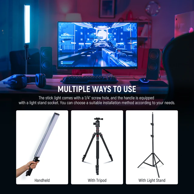 thumbnail image 2 of NEEWER 3 Pack Magnetic Handheld Light Wand, 360° Full RGB Mini LED Video Light Stick With 2500mAh Rechargeable Battery,2500-8500K Dimmable Camera Tube Light For Photography TikTok YouTube Vlog,TL96RGB 2 of 10