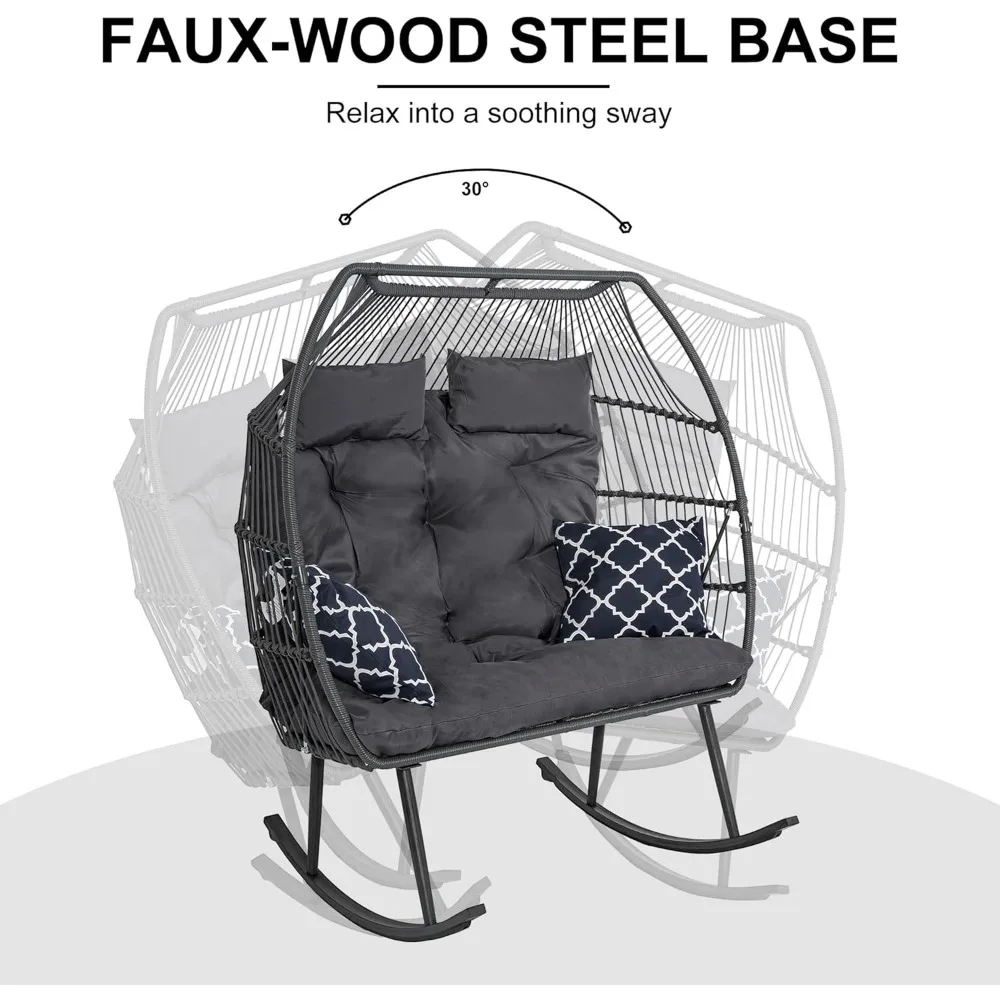Outdoor Egg Chair, Rocking Double Egg Chair Outdoor Indoor, 2 Person Egg Loveseat Chair for Patio Balcony Porch Backyard 6