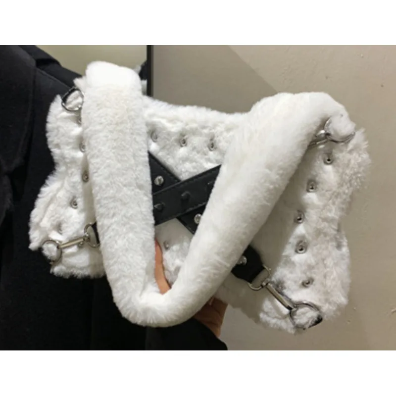 Bag Rivet Handbags Plush Shoulder For Women Style Handheld Crossbody High-Quality Messenger Versatile Luxury Casual Female Y2k