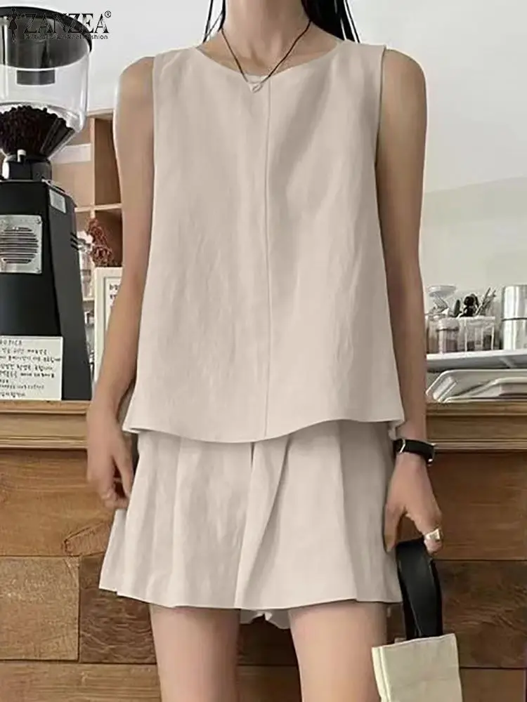 

Костюм ZANZEA женский из двух предметов, модный короткий топ без рукавов, элегантный спортивный костюм, юбка-брюки, на лето