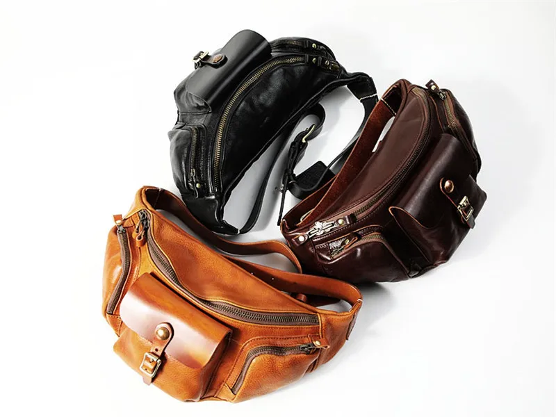 Fashion luxury genuine leather men's multi-pocket chest bag designer high quality real cowhide motorcycle shoulder crossbody bag