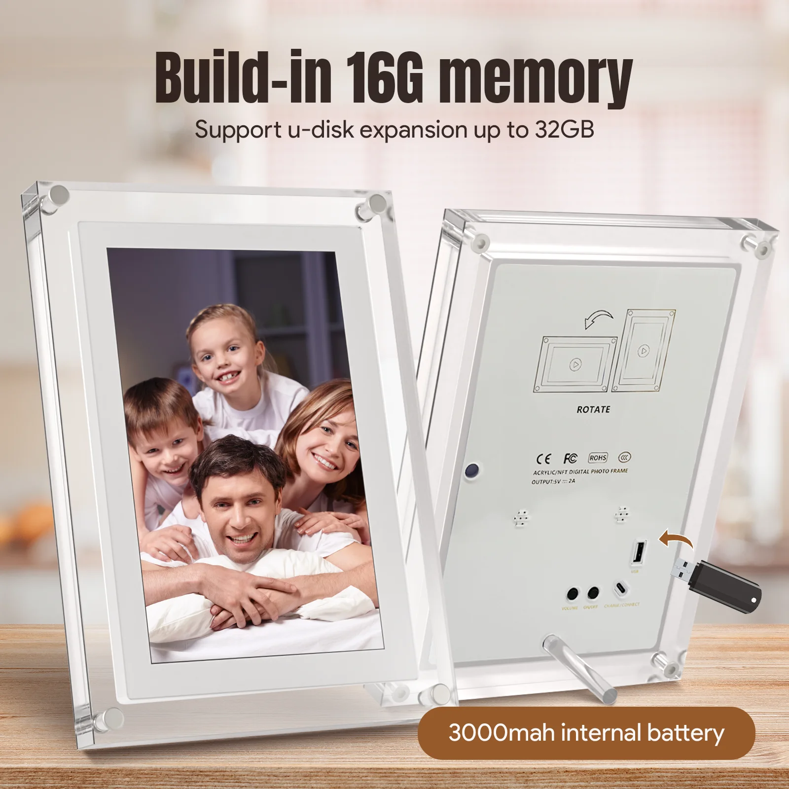 Built in 16G memory 10.1inch Video picture frame with USB slot support 1080P video display Rotation Stand Digital Photo Frame