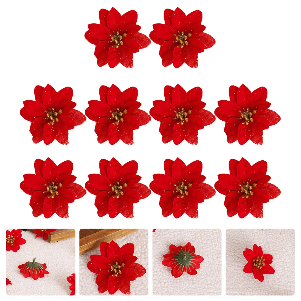 

Red Christmas Wreath Poinsettia Christmas Artificial Poinsettia DIY Garland Red Flower Head Xmas Glitter Decorations