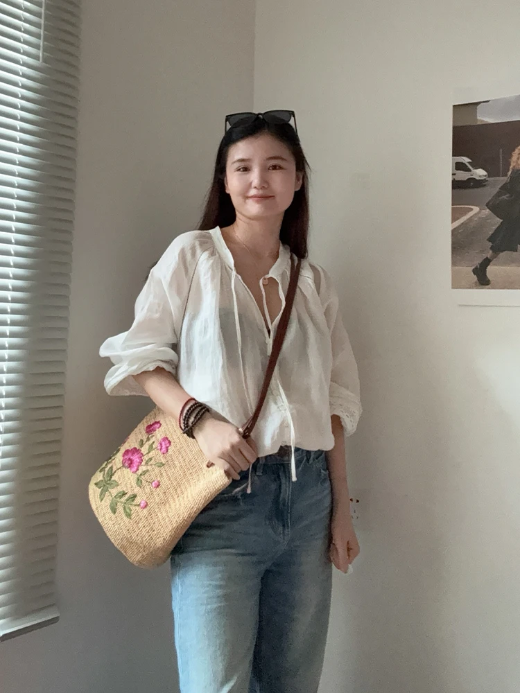 Fashion Cute Flower Bag Embroidery Woven Large Shoulder Bag Handbag Luxury Tote Shopping Vacation Holiday Shopping Bag