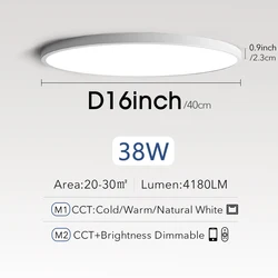 Sleek 20-Inch Ultrathin LED Ceiling Lamp for Bedrooms and Living Areas (Neutral-No Remote)