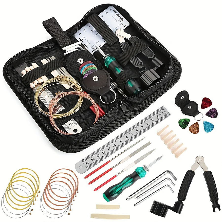 25/30 in 1 Guitar Tool Kit Set Multi-functional Guitar Repair Toolbox Parts Replacement Toolbox Picks String Fixed Buckle