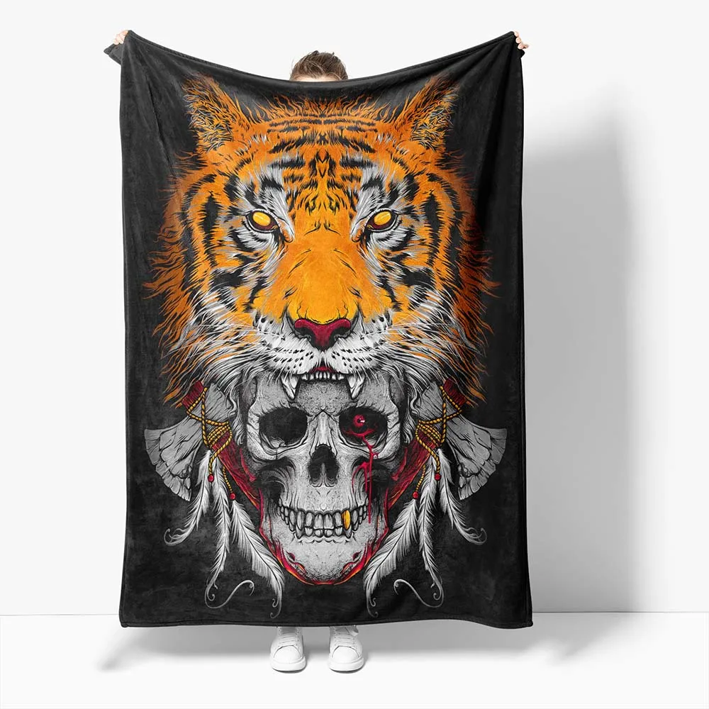 

Throw Blanket Skeleton Tiger Axe 3D Velvet Plush Blanket Bedspread For Kids Girls Sherpa Blanket Couch Quilt Cover Travel