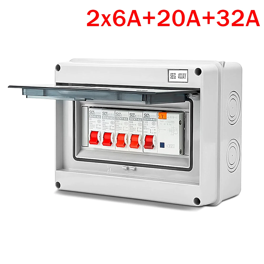 

4 Way Garage Shed Camper Van Caravan Consumer Unit Fuse Box With RCD And 4 X MCB Distribution Fuse Panel IP65 Electrical Parts