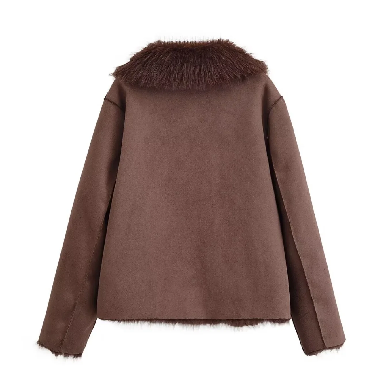 Women Autumn Winter Reversible Faux Fur Short Jacket Female Turn-Down Collar Long Sleeve Warm Coat Lady High Street Outerwear